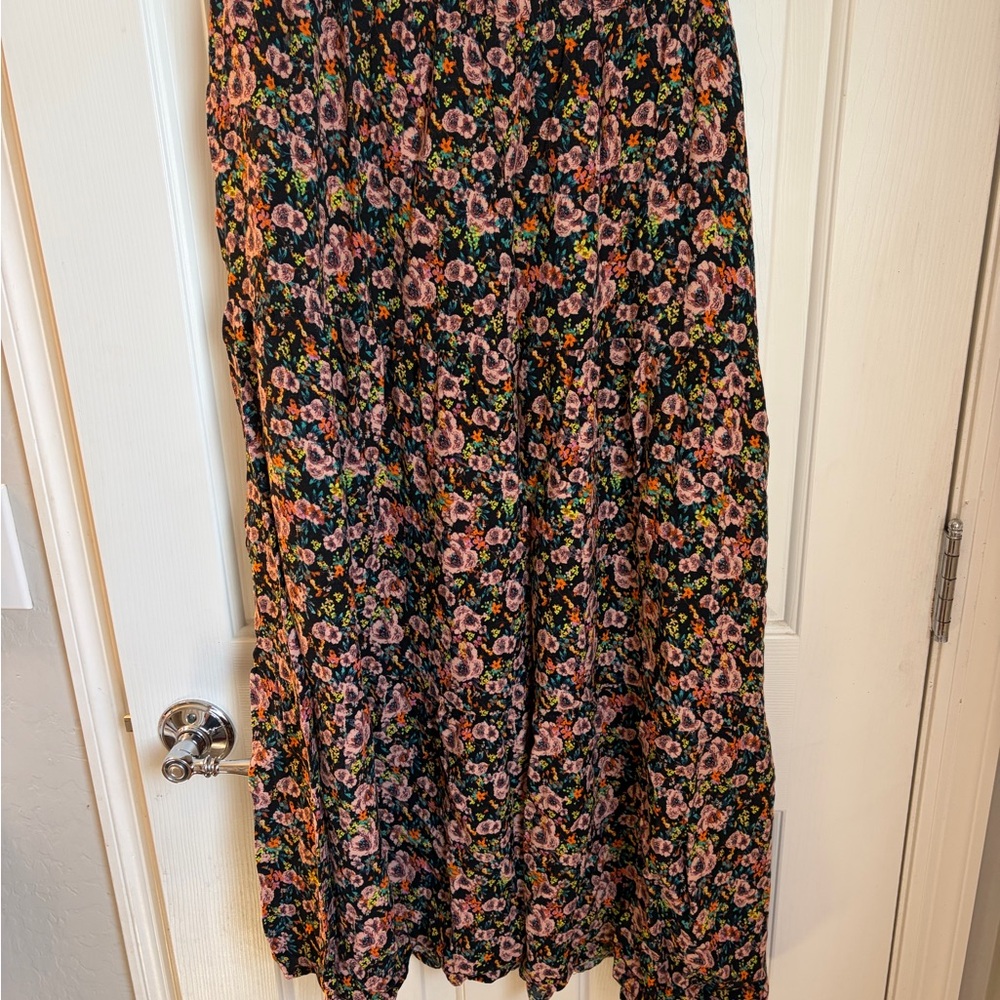 wild fable Black Maxi Skirt with Pink Floral Print